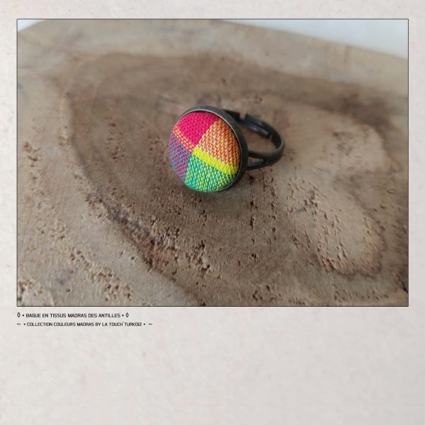 Bague ajustable Rétro en Tissus Madras traditionnel des Antilles